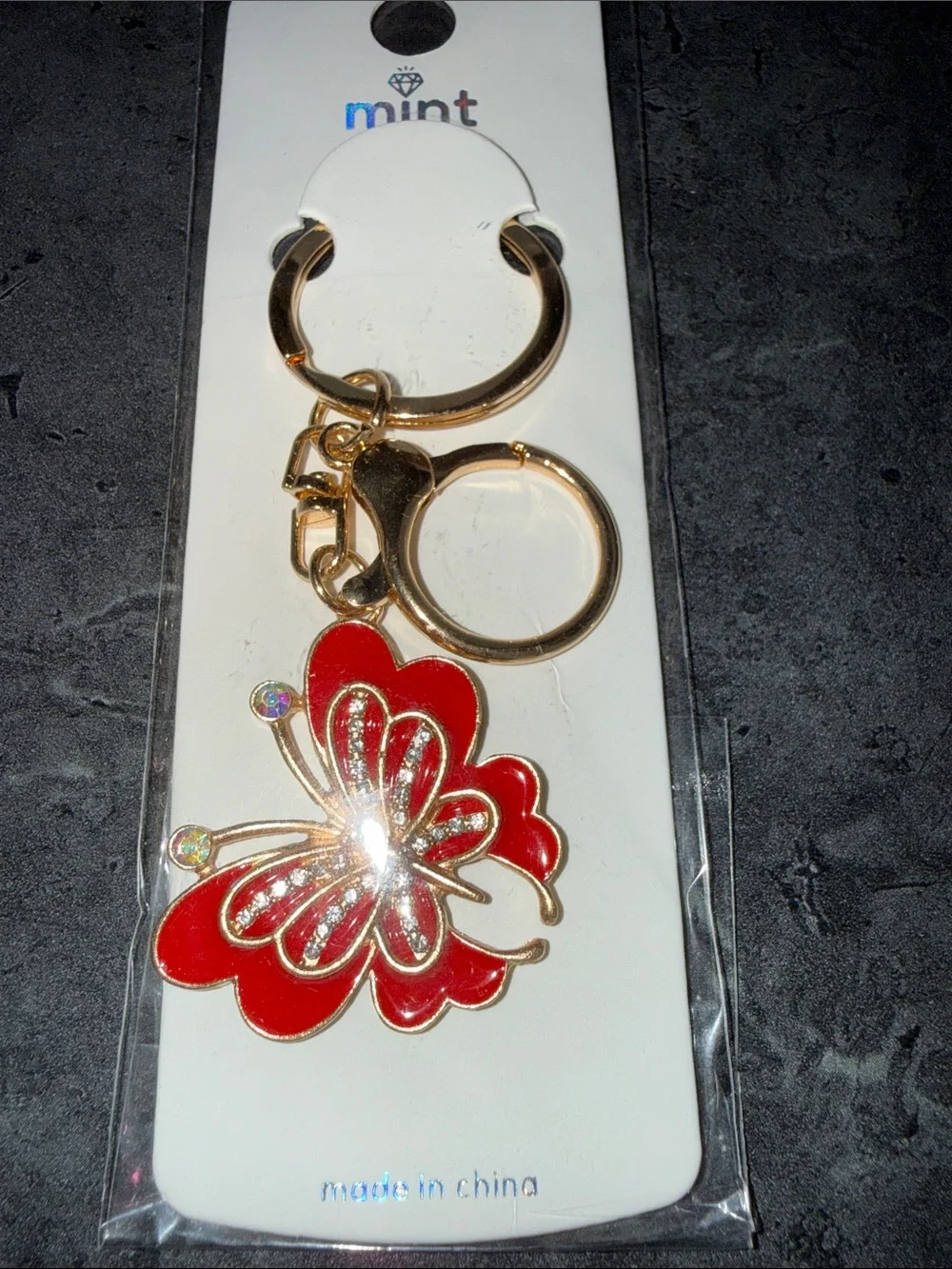 Mint Red Butterfly Key & Card Holder with Gold Hardware